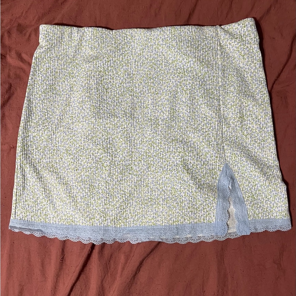 Blue, Green, and White Lace Trim Skirt